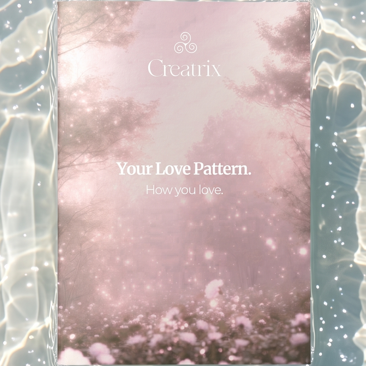 Product packaging with 'Creatrix' branding on a water surface
